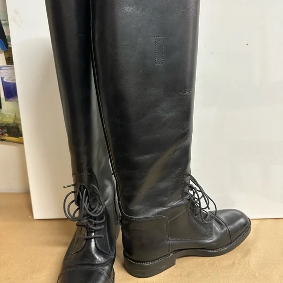 Black Lace-Up Tall Women’s Riding Boots - Leather Ralph Lauren Made in Italy - Picture 7 of 10
